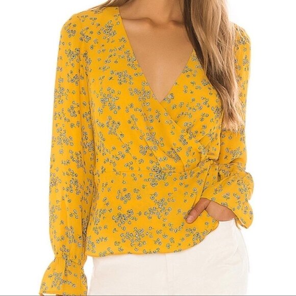 . Cupcakes & Cashmere Joie Floral Spring Wrap Blouse Gold yellow D23 - Picture 1 of 13